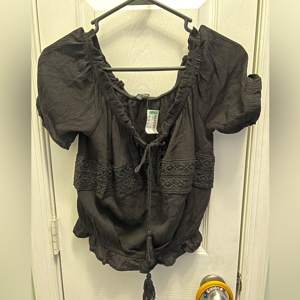 Linen Crop Top - BLACK